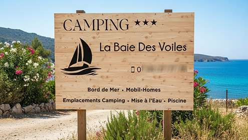 Panneau la Baie des Voiles-laurencedorvalgraphiste Panneau camping La Baie des Voiles Porto Vecchio (Corse)